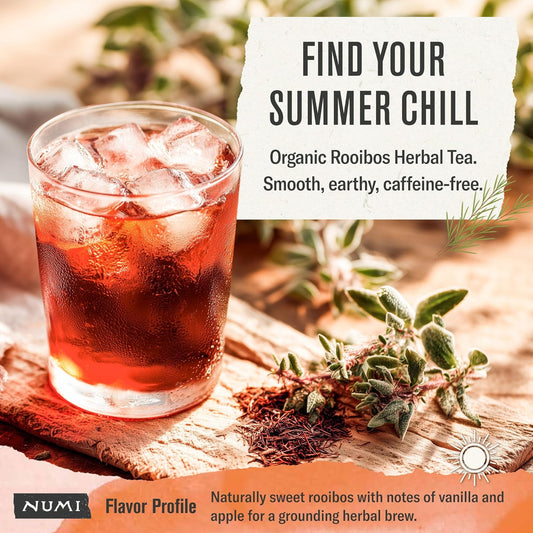 Numi Organic Rooibos Tea, 18 Herbal Tea Bags, Microplastic Free, Packed with Antioxidants, Great for Evening Relaxation