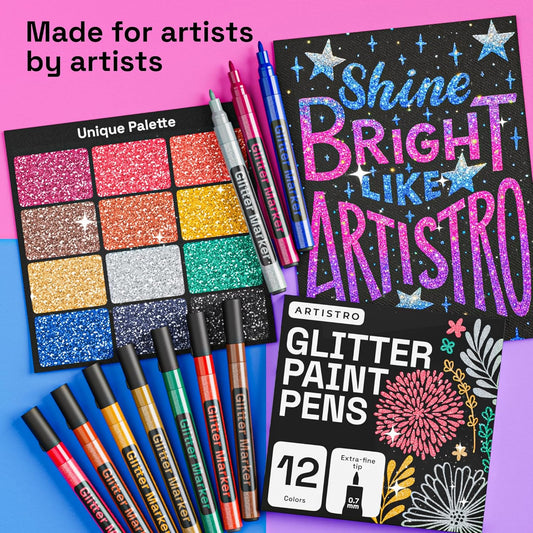 ARTISTRO 12 Glitter Paint Pens for Glass Marking, Rock Painting, Ceram