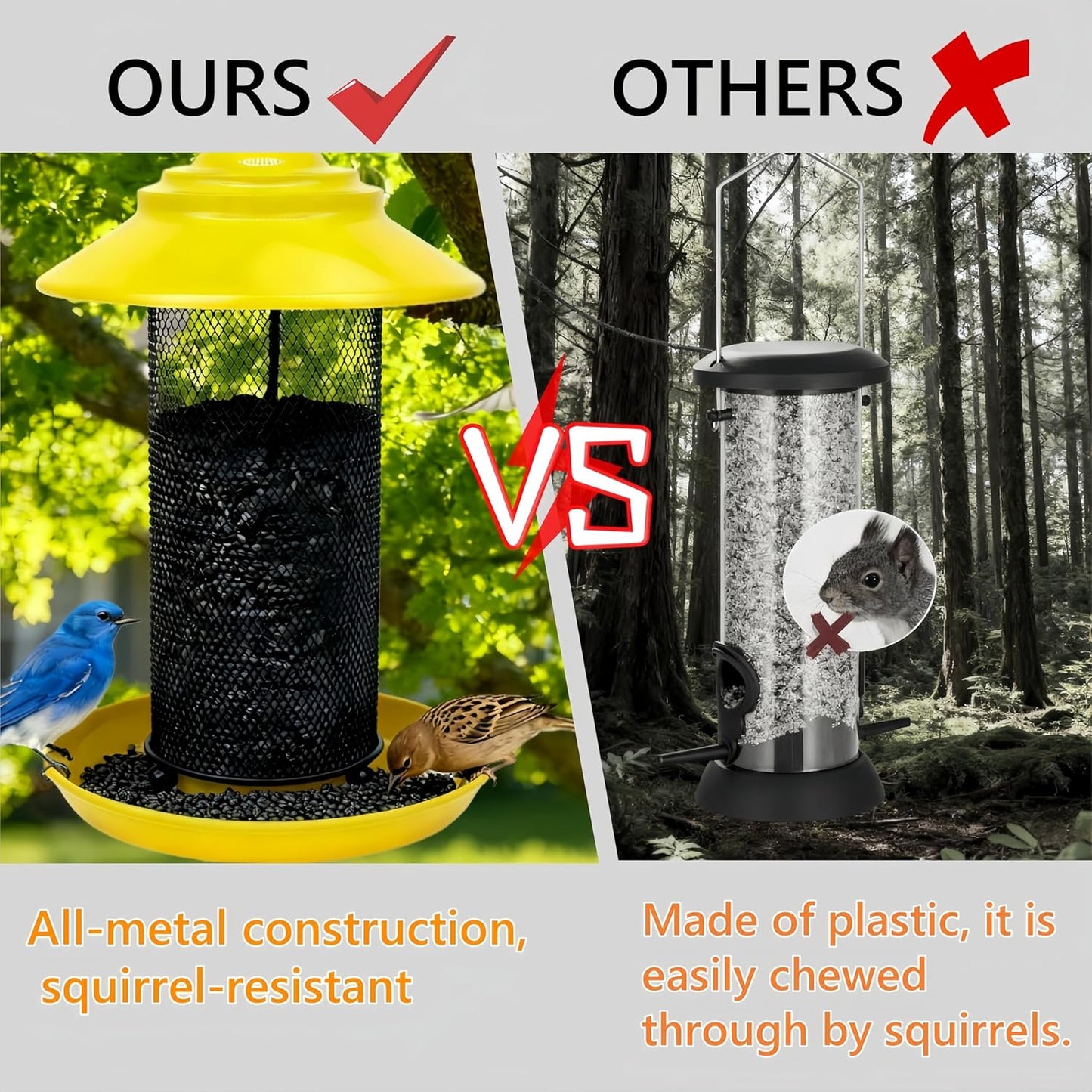 Bird Feeders for Outdoors Squirrel Proof Metal Tube Finch Feeder Bird Feeder for Nyjer/Thistle Seed for Goldfinches, Sparrows & Wild Birds