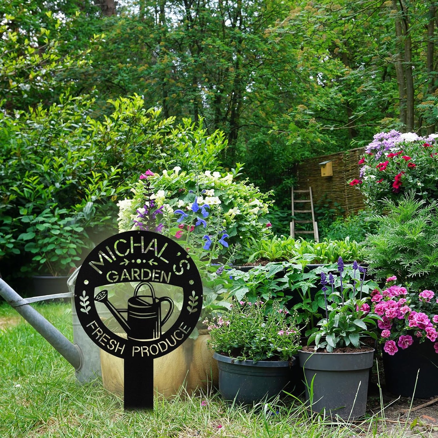 Personalized Garden Signs with Stakes, Custom Metal Garden Tool Signs for Outside, Custom Gardens Name Sign, Patio Yard Decor Stake, Gardening Gift