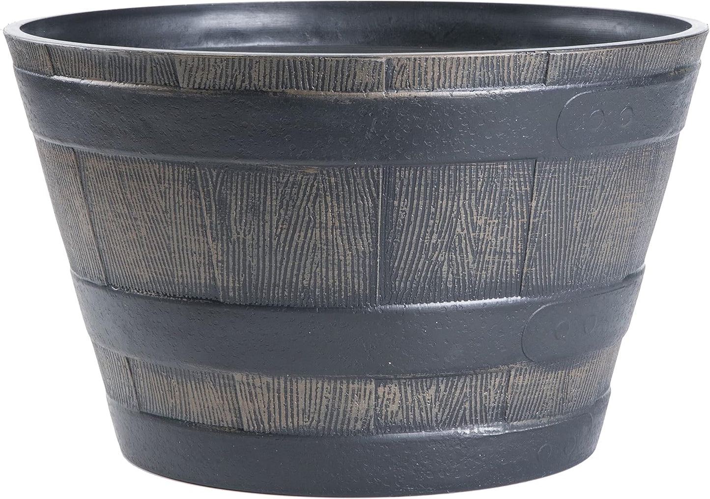 Gardenised Rustic Wood- Look Plastic Half Barrel Flower Pot Bucket Planter, Pack of 4