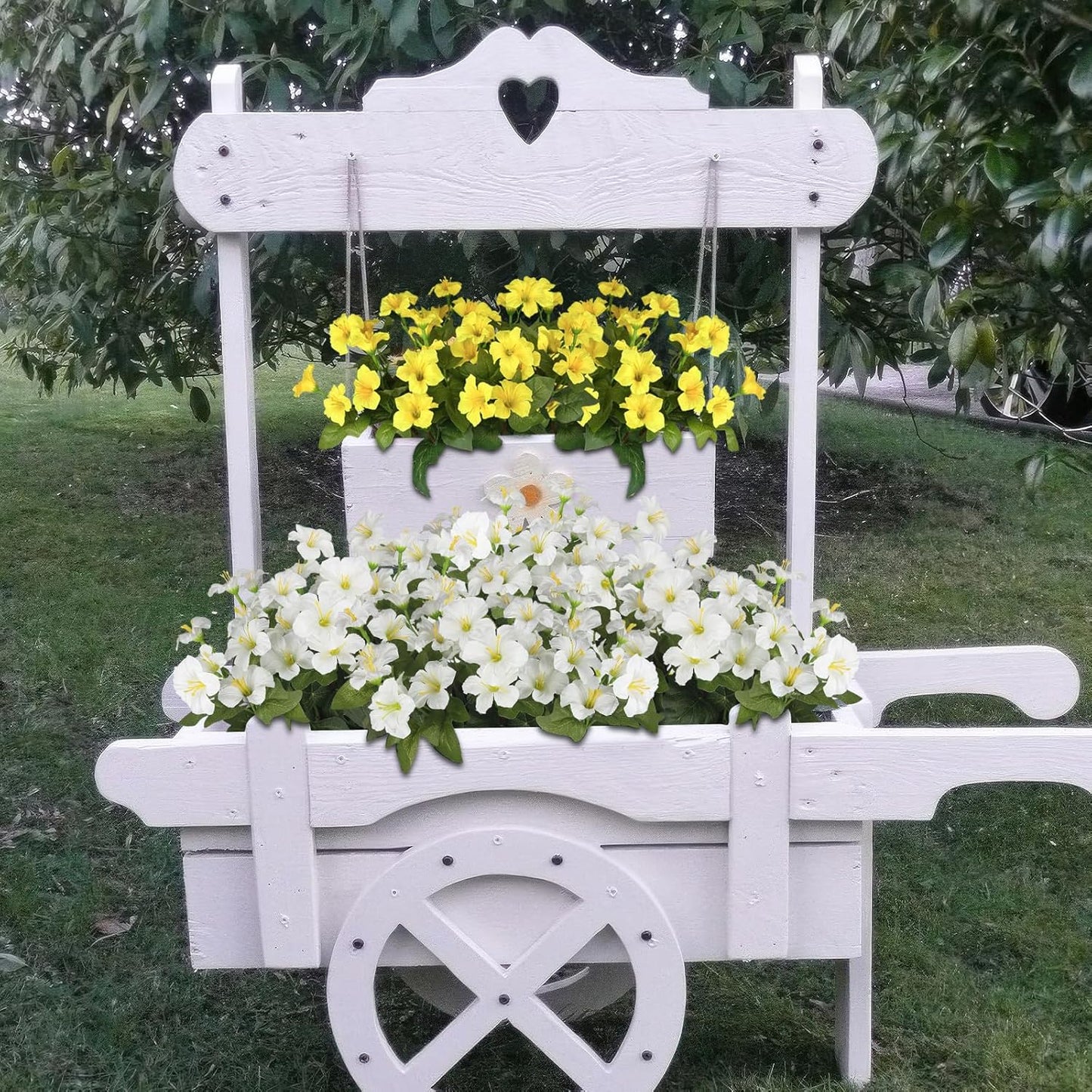 2 Pcs Artificial Flowers for Outdoors Fake Petunias Plants Outside Indoor White Silk Morning Glory UV Resistant Realistic Faux Tropical Flowers for Planter Porch Patio Yard Garden Window