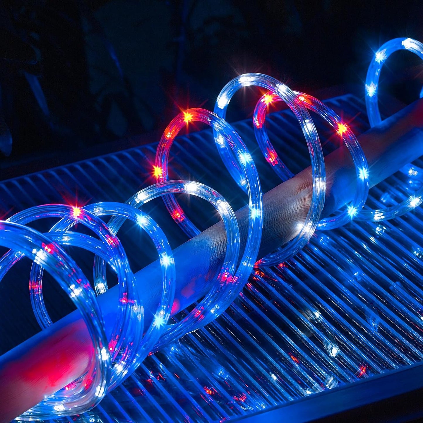 Waterproof LED Rope Lights, Connectable & Flexible with 8 Modes, Outdoor Lighting for Deck, Garden, Pool, Patio & Christmas Decor (Red/Blue/White, 100ft)
