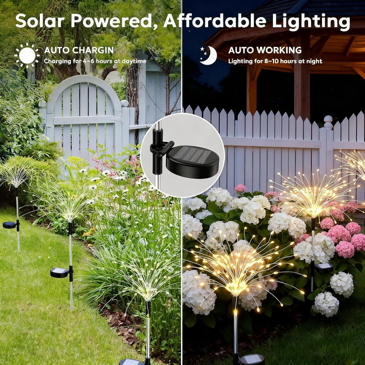 4 Pack Solar Firework Lights, 200 LED Outdoor Waterproof Garden Decorative Lights, for Party, Home, Christmas Decoration (Warm Ligh)