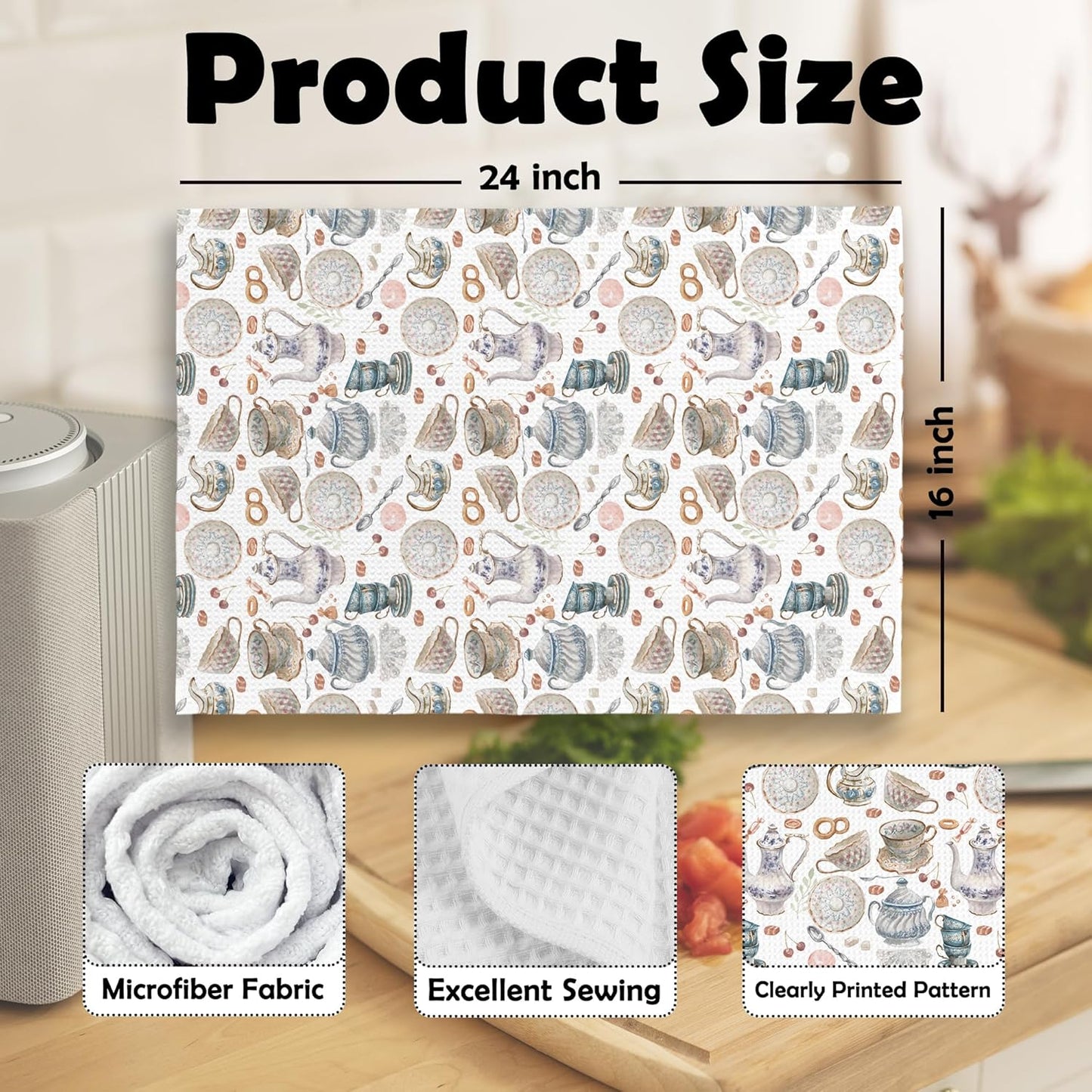 Vintage Teacups Kitchen Dish Towels, Retro French Garden Tea Lover Gif