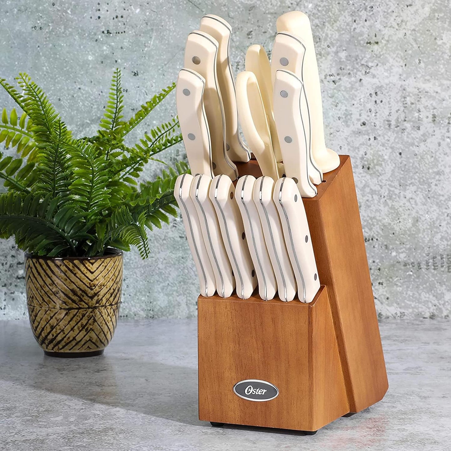 Oster Evansville 14 Piece Cutlery Kitchen Knife Block Set, Stainless S