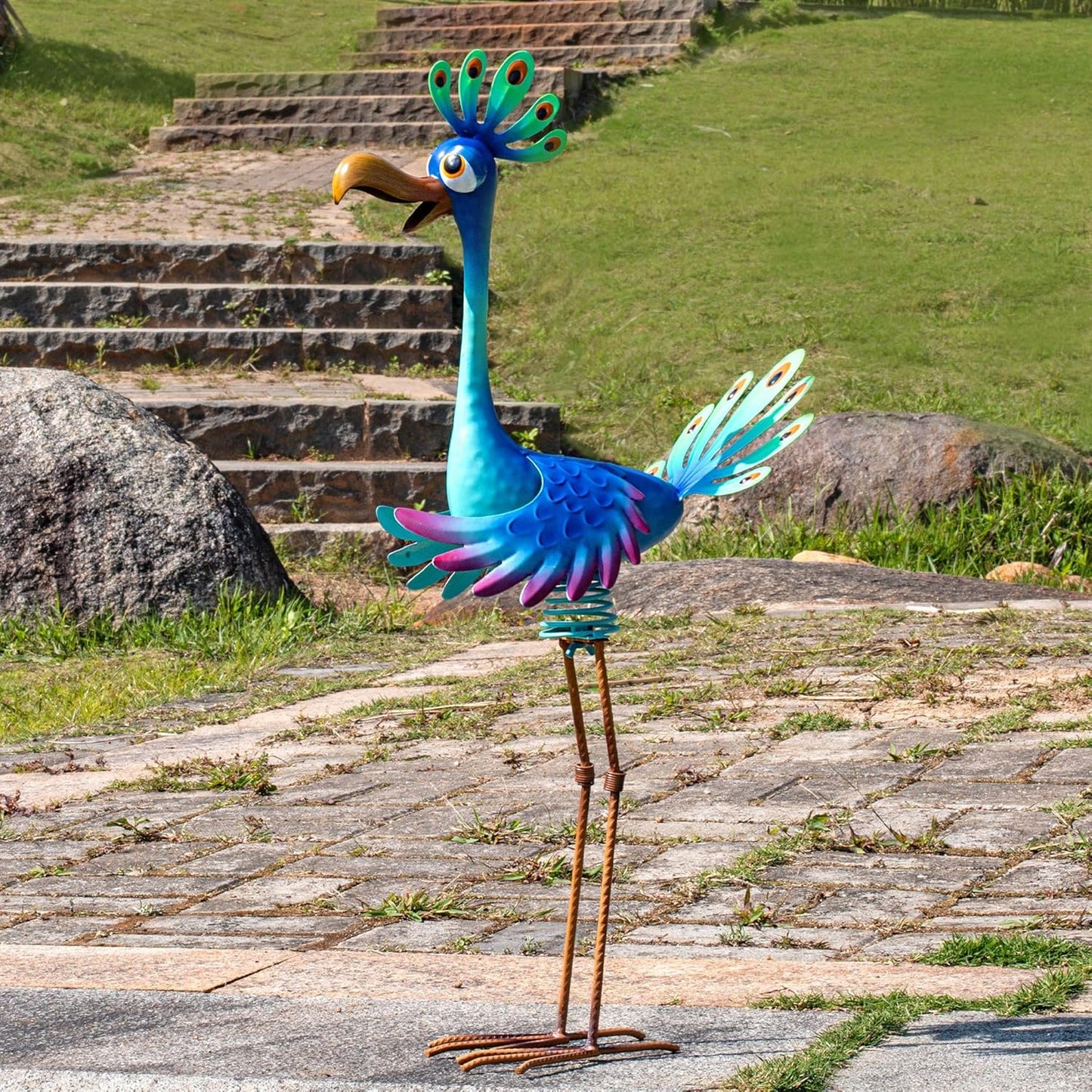 Natelf Large Peacock Statue Outdoor Metal Bird Decor Standing Metal Peacock, Garden Outdoor Sculpture for Yard Patio, Porch, Home for Women, Mom, Grandma