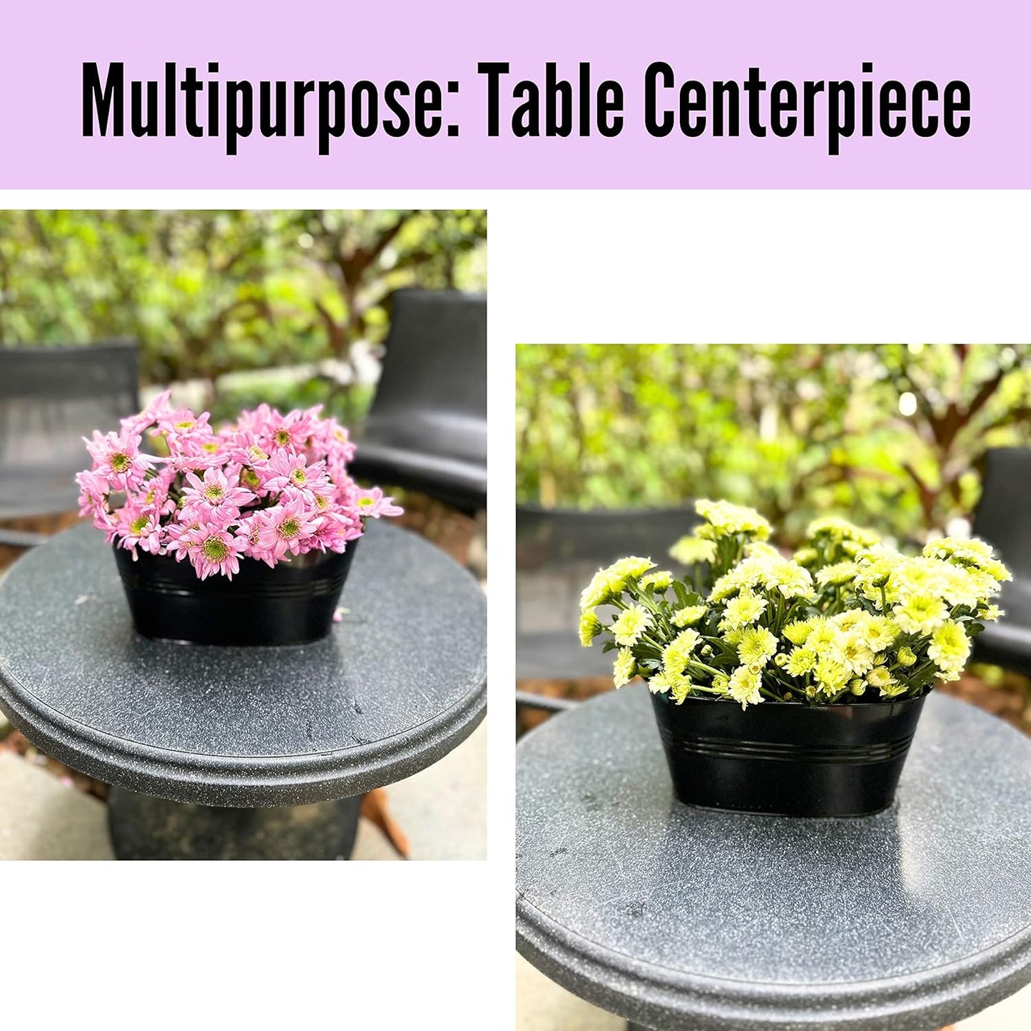 LaLaGreen Railing Planter Outdoor Plants (11.2 Inch, 2 Pack) Black Metal Iron Hanging Flower Pots Deck Rail Fence Hanging Bucket Modern Countryside Style Window Box Plant Holder with Hooks Porch Decor