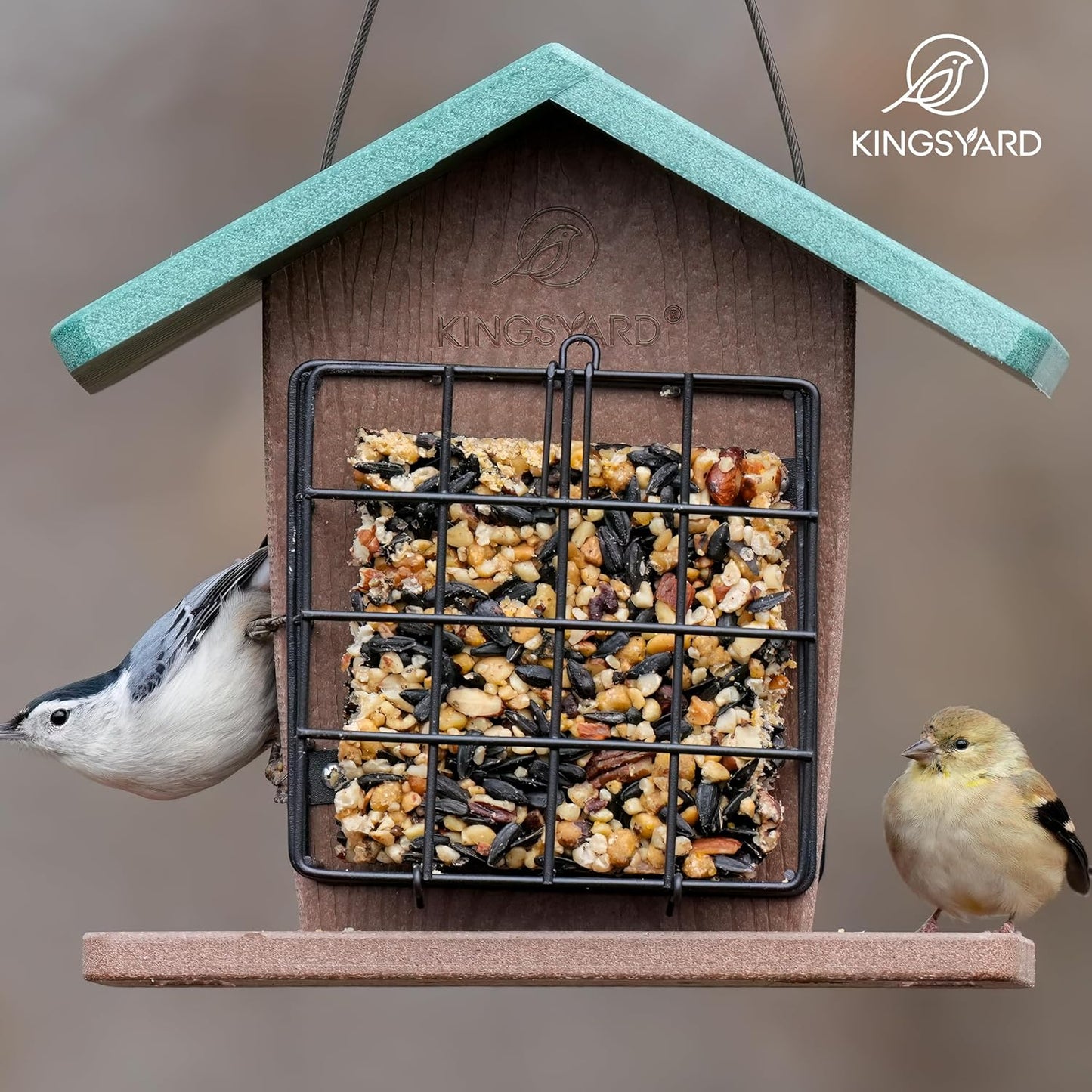 Kingsyard Recycled Plastic Double Suet Feeder with Rainproof Roof & Pe