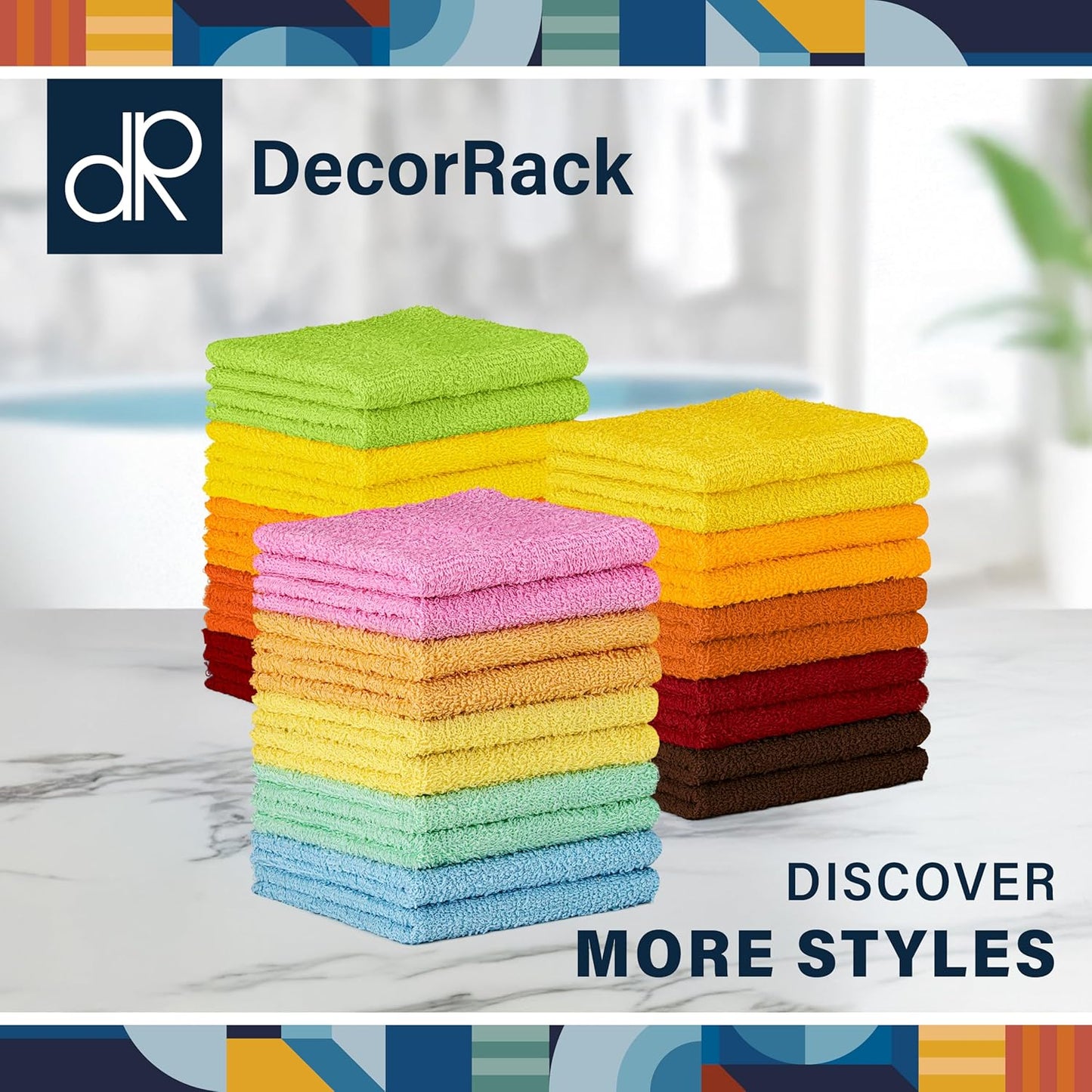 DecorRack 10 Pack 100% Cotton Wash Cloth, Luxurious Soft, 12 x 12 inch