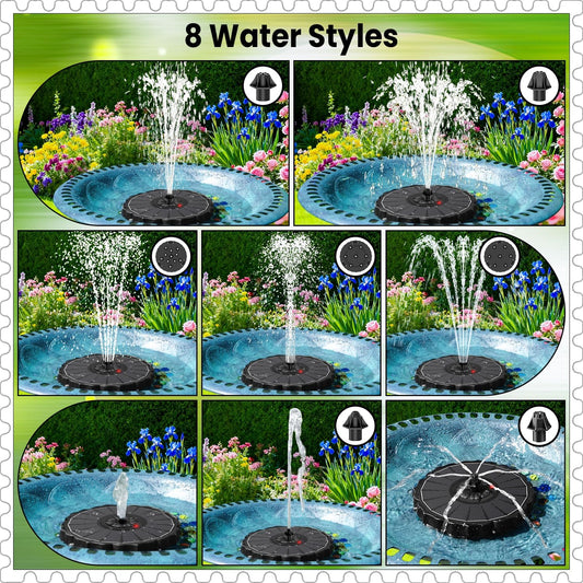 Yzert Solar Fountain with 2000mAh Battery & Innovative Indicator Works in Cloudy Day, 3.5W 2026 Glass Solar Water Fountain Pump Flower Shape with 7 Nozzles for Bird Baths, Pools, Outdoors (Black)