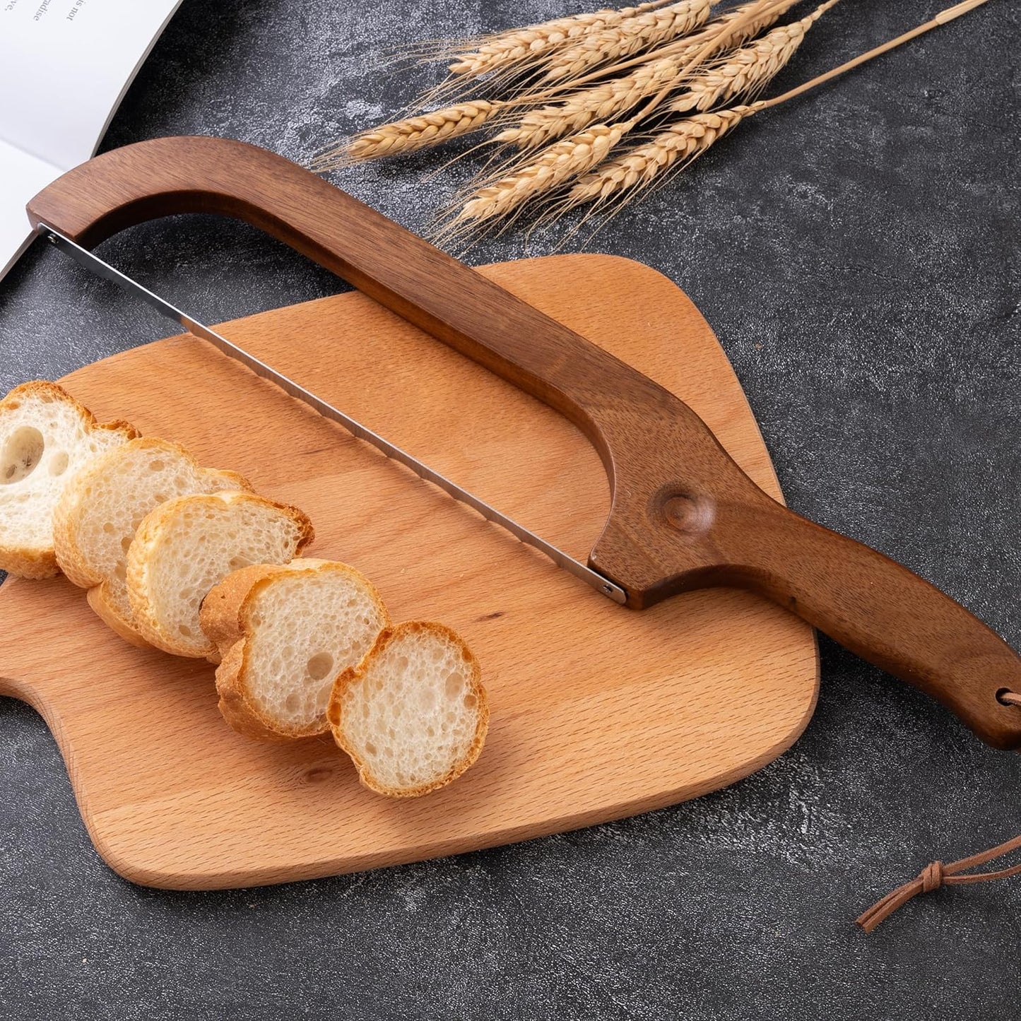 Bread Knife for Homemade Bread, 14.5" Wooden Sourdough Bread Knife, Sourdough Bread Slicer, Bow Design, Easy to Cut Into Uniform Thin Slices, Bread Saw for Cutting Sourdough Bread, Bagel, Baguette Etc