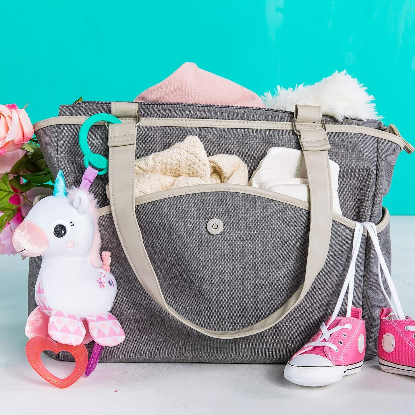 Bright Starts Unicorn Sparkle & Shine Plush Take-Along Stroller or Carrier Toy, Ages 0 Month+, Pink