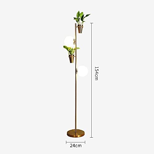 2 Light Floor Lamp Modern 2 Way Lamp with E27 White Glass Shades 2 Metal Plant Pots Tall Lamp Stand for Living Room Bed Room Office 154cm Gold