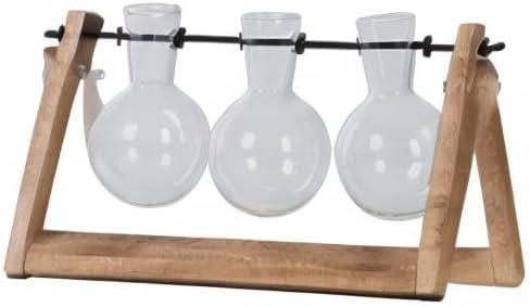 Esschert Design AGG100 Three Vase in a Cutting Stand, Wood and Glass