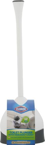 Clorox Toilet Plunger with Hideaway Holder Caddy Heavy-Duty Compact De