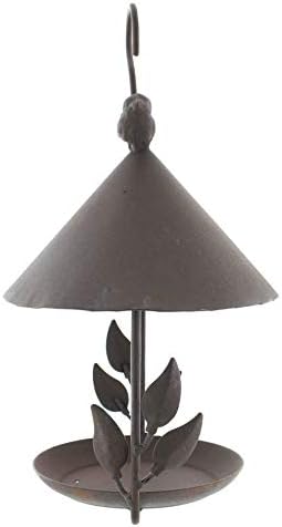 Hanging Bird Feeder Metal Outdoor Bird Food Holder Wild Bird House for Outside with Roof