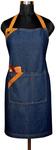 100% Cotton Denim Kitchen Apron with Pocket and Adjustable Neck with L