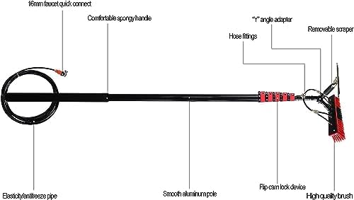 11M Telescopic Water Fed Brush with Squeegee - Extendable Window Cleaning Pole for Solar Panels & Conservatory Roofs - 35cm Cleaning Brush Head for Efficient Outdoor Cleaning