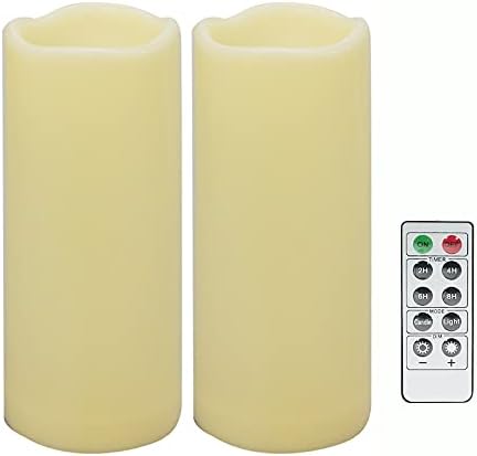 2 PCS 3" x7" Waterproof Outdoor Battery Operated Flameless LED Pillar Remote Candles Flickering Plastic Resin Electric Decorative Light for Lantern Patio Garden Home Decor Party Wedding Decoration