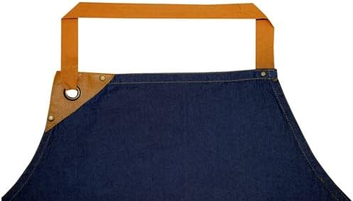 100% Cotton Denim Kitchen Apron with Pocket and Adjustable Neck with L