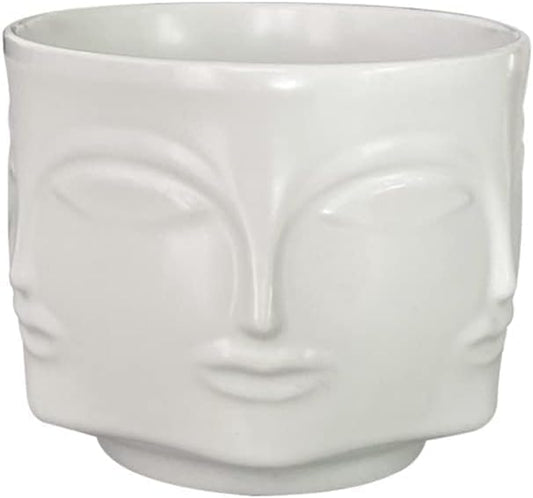 Face-Shaped Vase Ceramic Planter Head Face Modern Indoor Flowers Plant Pot Creative Human Face Statue Decoration Flower Pot Bedroom Living Room Office (White)