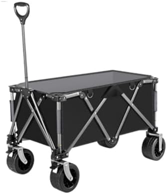 Portable Camping Cart,Outdoor Beach Camping Folding Trolley Cart for Barbecue and Fishing Black