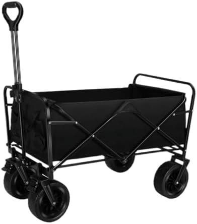 Portable Camping Cart,Outdoor Folding Beach Camping Trolley Cart with Portable Picnic Storage Mobile Outdoor Camper Cart (Black)