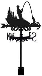 Fishing Weathervane 26” Height Black Metal Fisherman Wind Vane Animal 