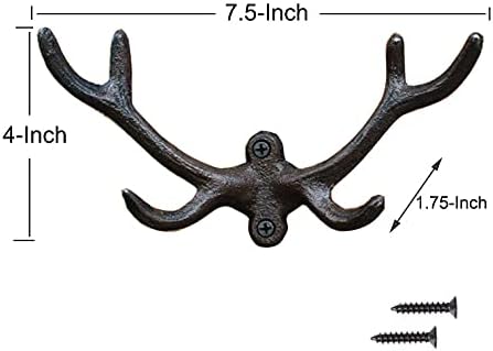 KiaoTime Vintage Cast Iron Deer Antlers Wall Coat Hooks Hanger Rack Wa