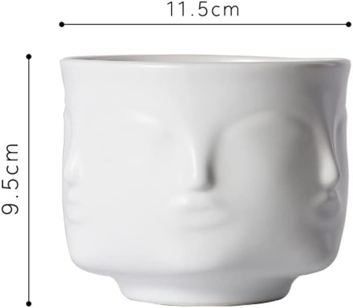 Face-Shaped Vase Ceramic Planter Head Face Modern Indoor Flowers Plant Pot Creative Human Face Statue Decoration Flower Pot Bedroom Living Room Office (White)