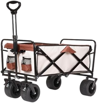 Portable Camping Cart,Outdoor Beach Camping Picnic Folding Fishing Trolley Cart Multifunctional Portable Outdoor Cart (White B)