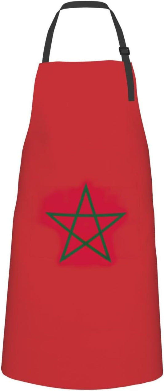 Flag of Morocco print Waterproof chef's apron with pocket apron for kitchen cooking baking barbecue and gardening