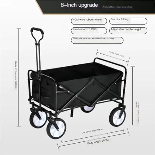 Portable Camping Cart,Portable Folding Beach Trolley Cart for Outdoor Camping Hand Pulled Trailer with Picnic Travel Equipment Black Color Ideal for Beach and Camping Trips.