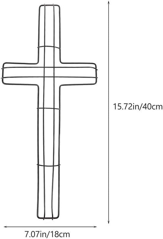 2pcs Wire Frame Wreath Ring Easter Cross Wreath Frame Cross Floral Wreath Form Floral Wreath Frame Front Door Garland Tinsel Cross Shaped Wreath Rack Iron The Cross Making Tools, Black