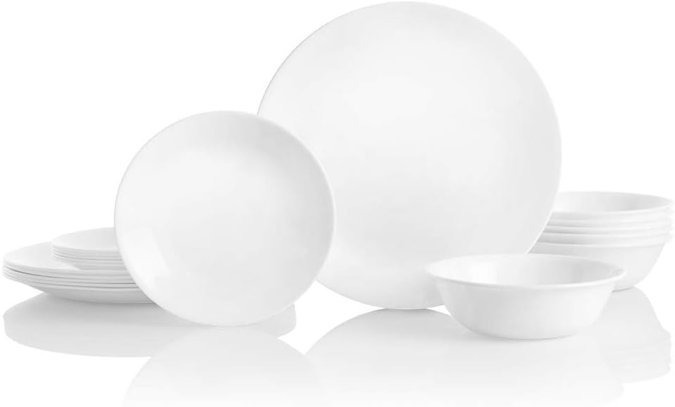 Corelle Livingware 18-Piece Dinnerware Set, Winter Frost White, Servic