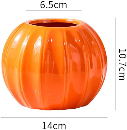 WAIT FLY Creative Pumpkin Shape Ceramic Vase for Flower Dry Flower Hydroponic Planter Decorative Vase for Home Room Office Party Wedding-Orange