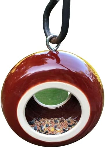 Birdfeeder, Large 7 Inch Handmade Modern Birdfeeder, Stoneware Ceramic Pottery, in Deep Red