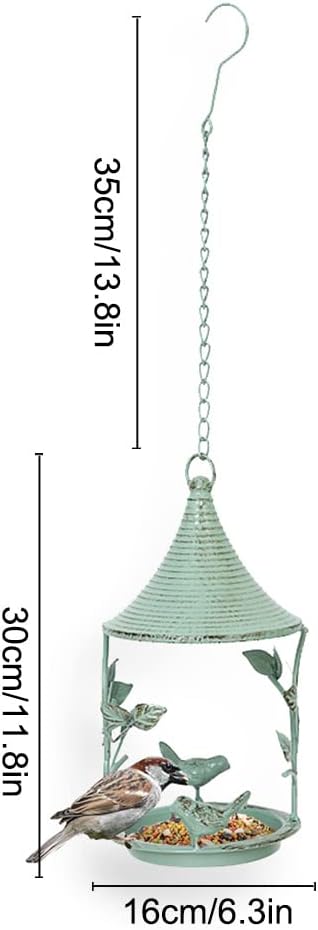 Metal Vintage Green Hanging Bird Feeder,Distressed Hanging Bird Bath Feeder for Outdoors (Green)