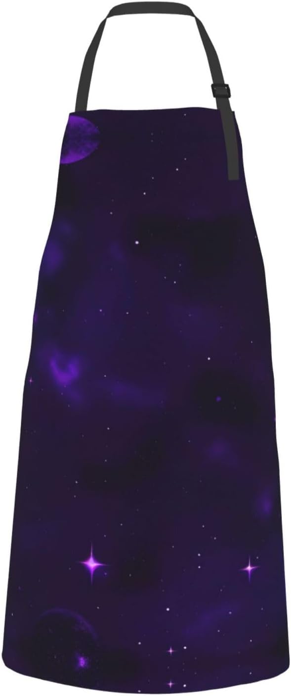 Galaxy Starry Space Purple Starry print Waterproof chef's apron with p