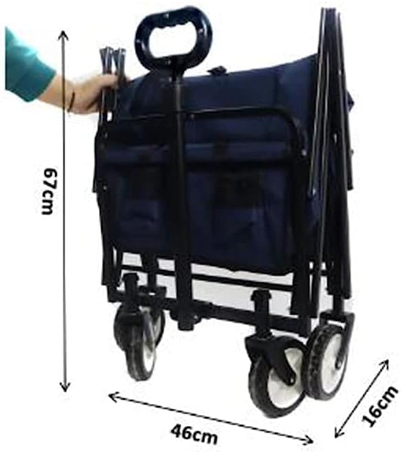 Handcart, Outdoor Camping Storage Box Mini Camping Car Tissue Box Canvas Folding Trolley Shopping Cart/Black