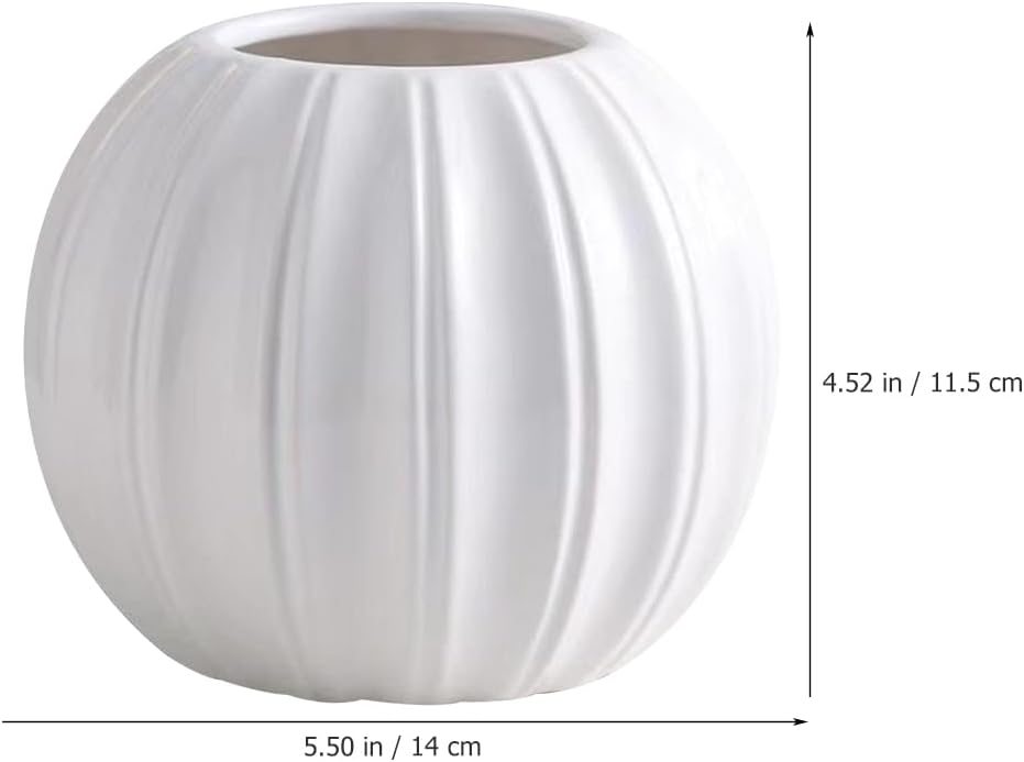 LOGOFUN Fall Pumpkin Planters Ceramic Pumpkin Vase Ceramic Flower Pot for Home Party Decor Flower Arrangements-White