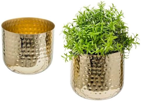MyGift Modern Hammered Brass Plated Metal Planter Pots – Set of 2 Indo