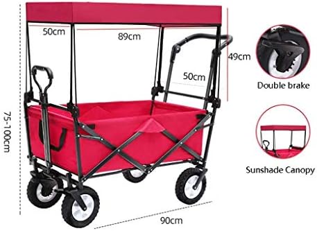 Trolleys, Household Foldigarden Trolley Cart Heavy Duty Wagon with Canopy Multi-Function Shoppicart for Outdoor Campibeach Pull Truck with 4 Wheels, Load：80Kg