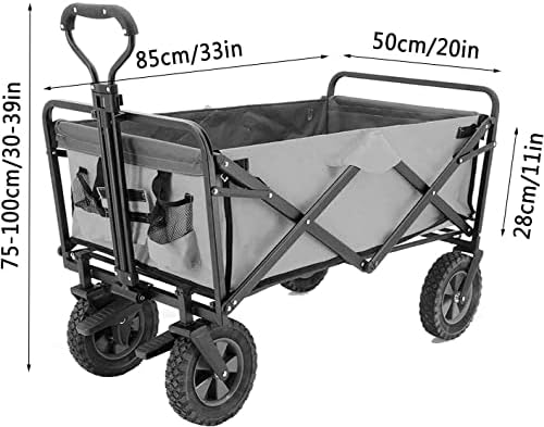 Portable Camping Cart,Utility Wagon All-Terrain Trolley, Foldable Garden Utility Cart, Outdoor Camping Wagon with Brake, for Fishing Picnic, Load-Bearing 100kg / 220lbs