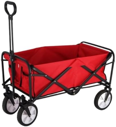 Portable Camping Cart,Outdoor Beach Trolley Cart Folding Portable Shopping Fishing Gear Small Trailer Tool Cart (Red)
