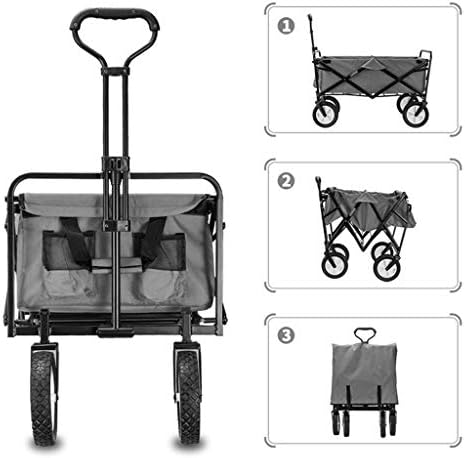 Folding Wagon Folding Wagon Capacity 60kg Portable Garden Cart with 4 Wheels and Steel Brakes Trolley Foldable Pull Wagon Hand Transport Cart Collapsible Gray