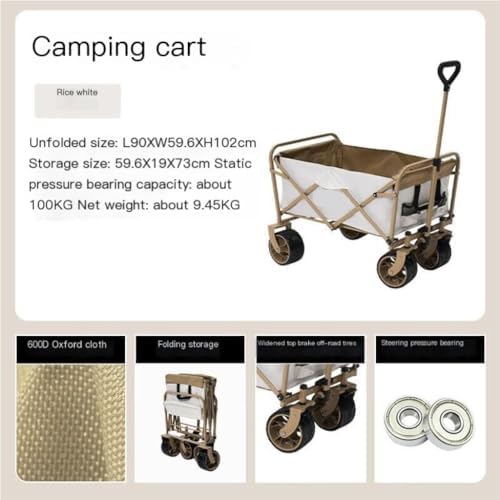 Portable Camping Cart,Portable Beach Trolley Cart with Brakes and Wide Wheels for Camping and Outdoor Activities