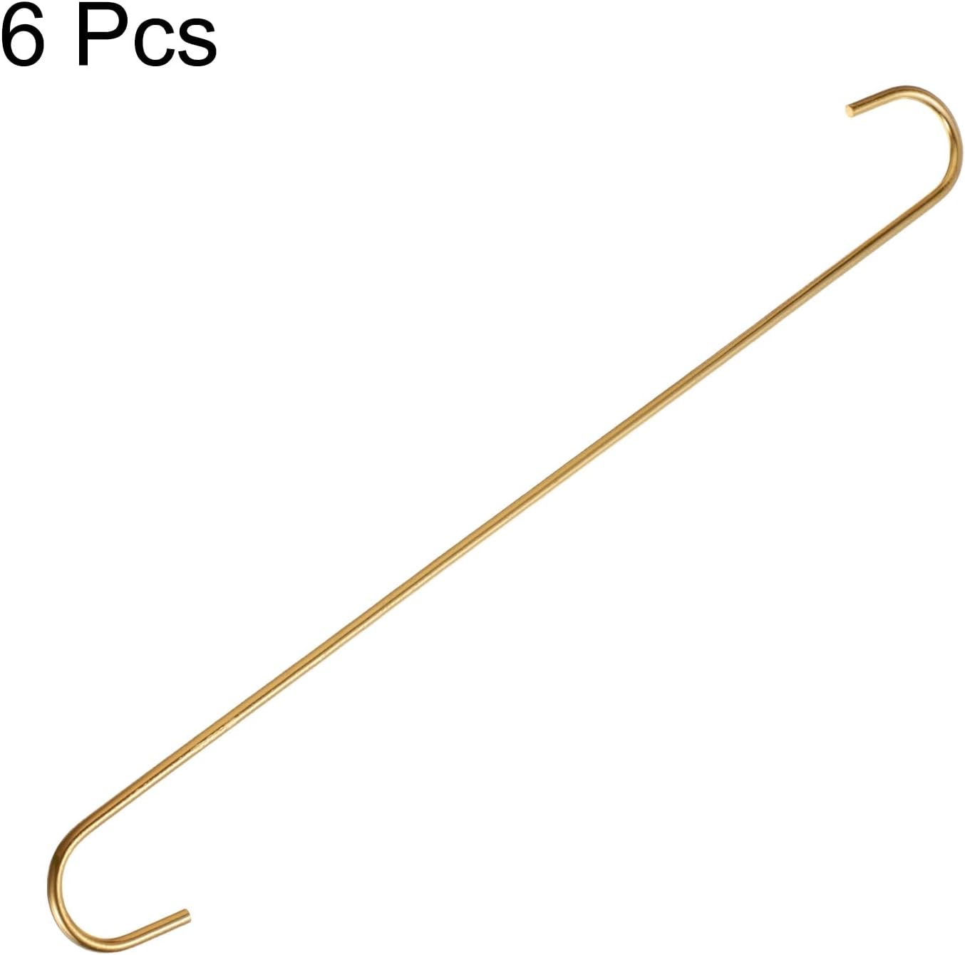 HARFINGTON 6pcs Long S Hooks 16 Inch Extra Long Metal S-Shaped Hanging Hooks High Manganese Steel S Hanger Storage Organizing Tool for Kitchen Garden Bathroom Garage Closet, Gold Tone