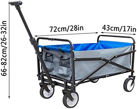 Pull Along cart Outdoor Folding Utility Wagon 4 Wheel Outdoor Pull Cart Folding Beach Wagon with Handle Steel Bracket Strong and Durable Load-Bearing 60kg/132lbs